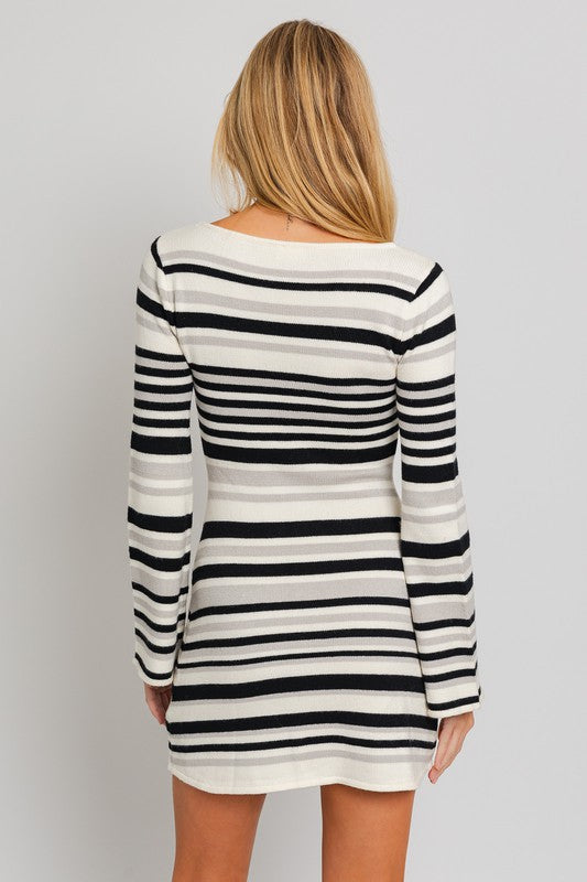 Boat Neck Bell Sleeve Sweater Dress - Le Lis