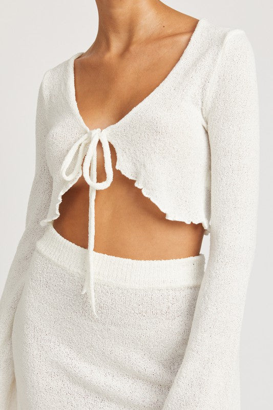 Long Sleeve Front Tie Cropped Top - Emory Park