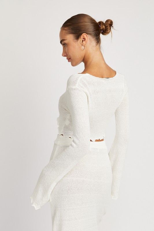 Long Sleeve Front Tie Cropped Top - Emory Park