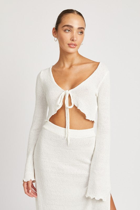 Long Sleeve Front Tie Cropped Top - Emory Park
