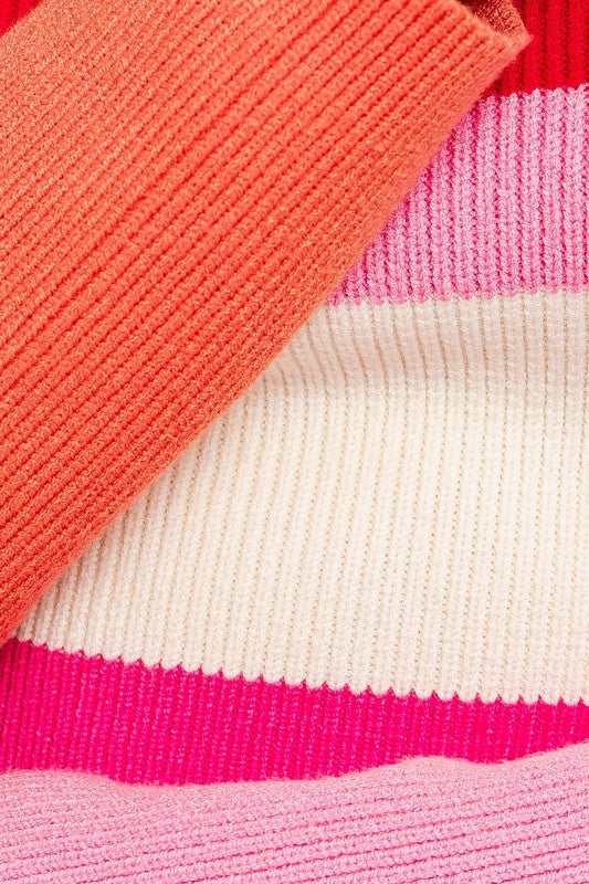 Long Sleeve Color Block Stripe Knit Top - LE LIS