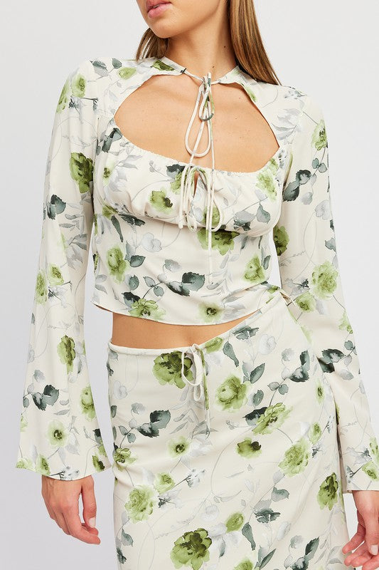 Floral Blouse With Neck Tie - Emory Park