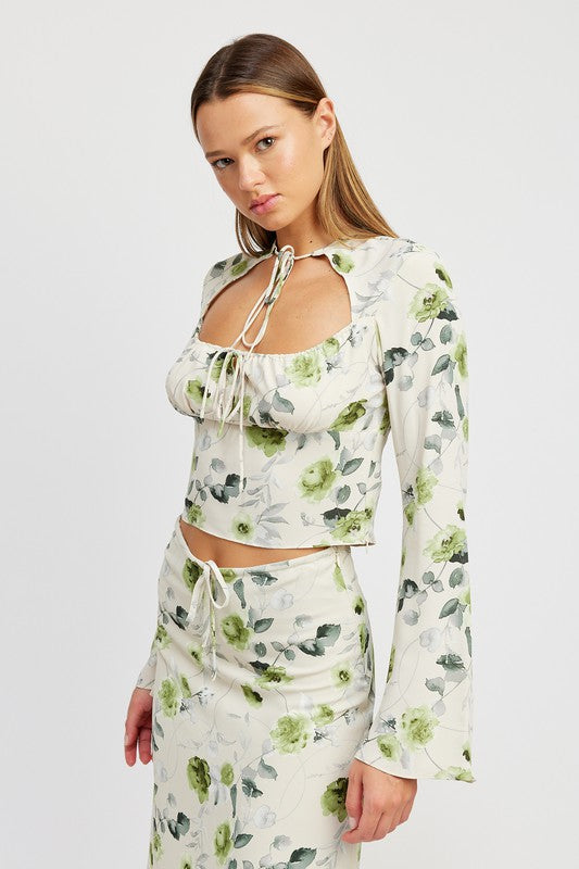 Floral Blouse With Neck Tie - Emory Park
