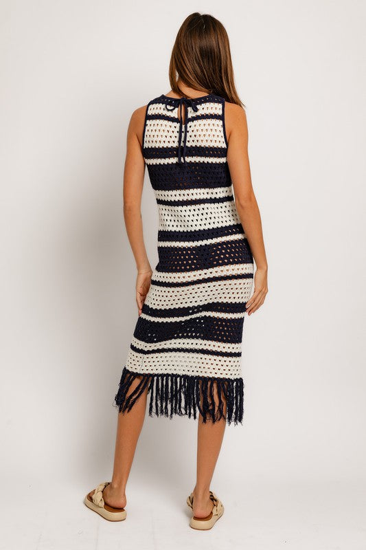 Sleeveless Crochet Effect Sweater Dress - Le Lis