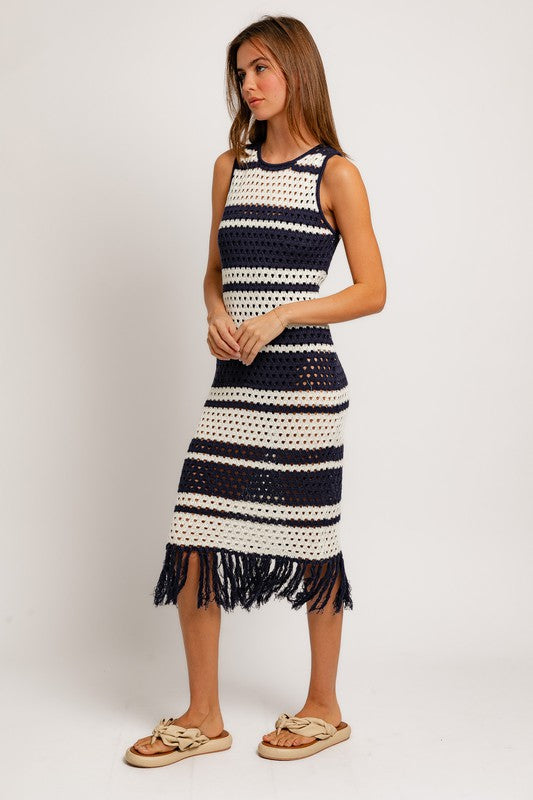 Sleeveless Crochet Effect Sweater Dress - Le Lis