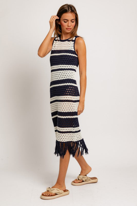 Sleeveless Crochet Effect Sweater Dress - Le Lis