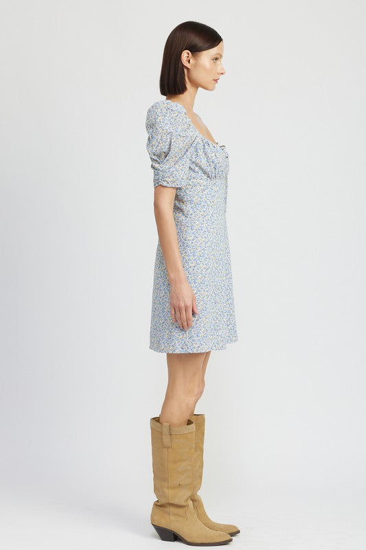 Floral Mini Dress With Puff Sleeves - Emory Park