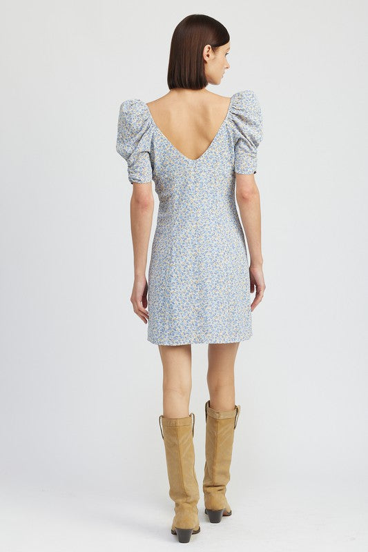Floral Mini Dress With Puff Sleeves - Emory Park