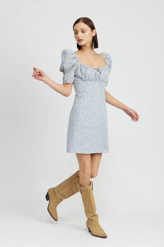 Floral Mini Dress With Puff Sleeves - Emory Park