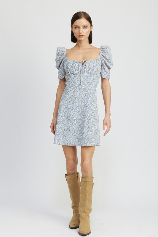 Floral Mini Dress With Puff Sleeves - Emory Park