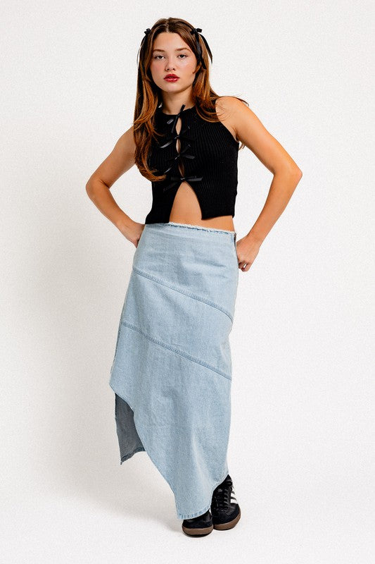 Satin Bow Detail Sleeveless Sweater Top - Le Lis