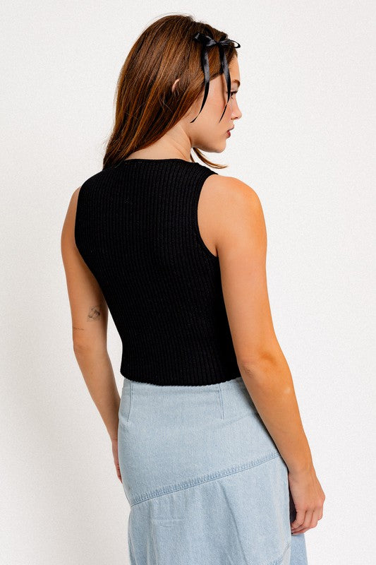 Satin Bow Detail Sleeveless Sweater Top - Le Lis
