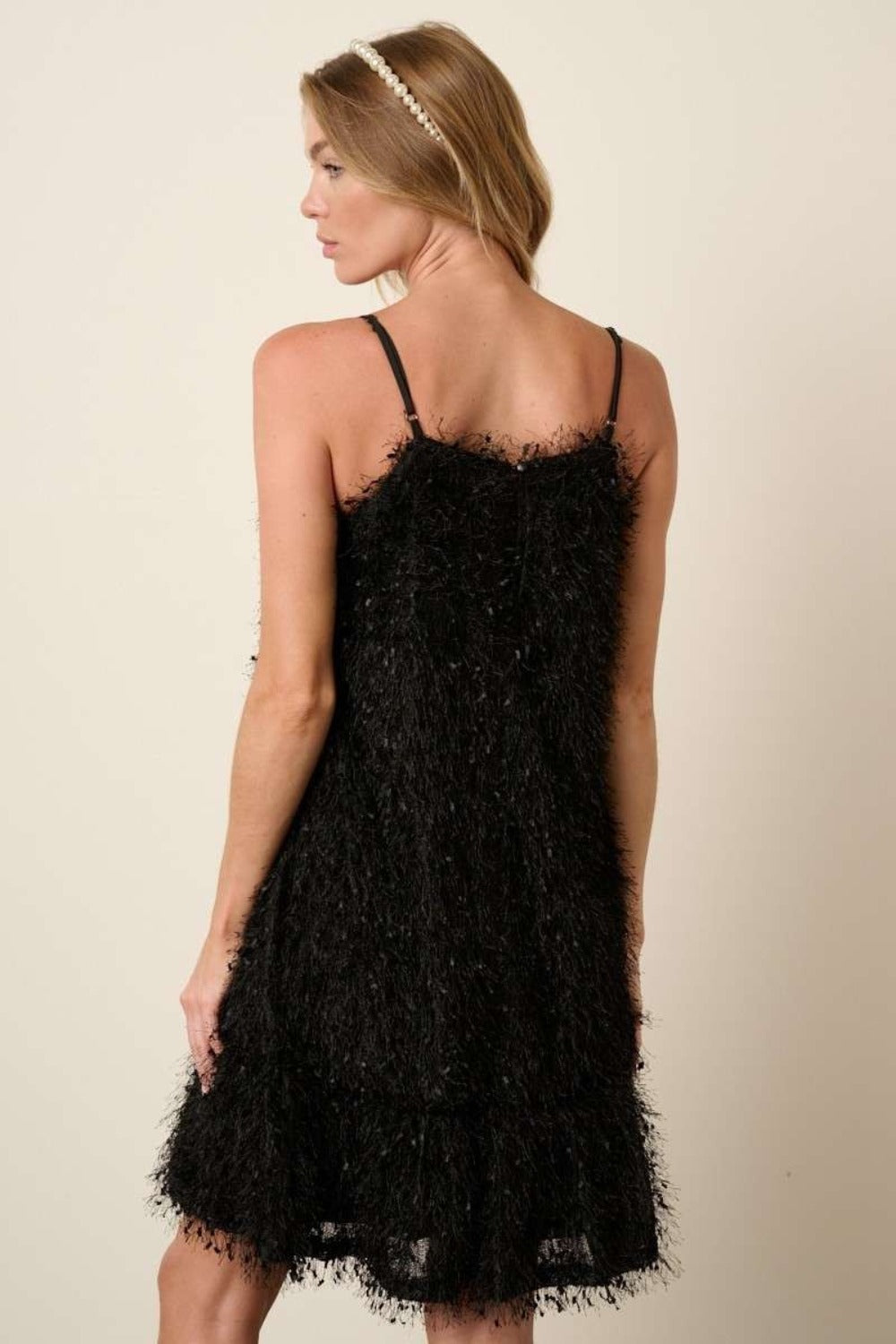 Mittoshop Feather Ruffle Hem Mini Cami Dress - Black