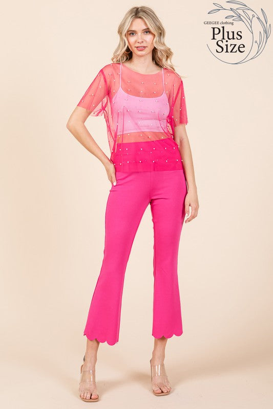 Plus Rhinestone & Pearl Mesh Top - GeeGee
