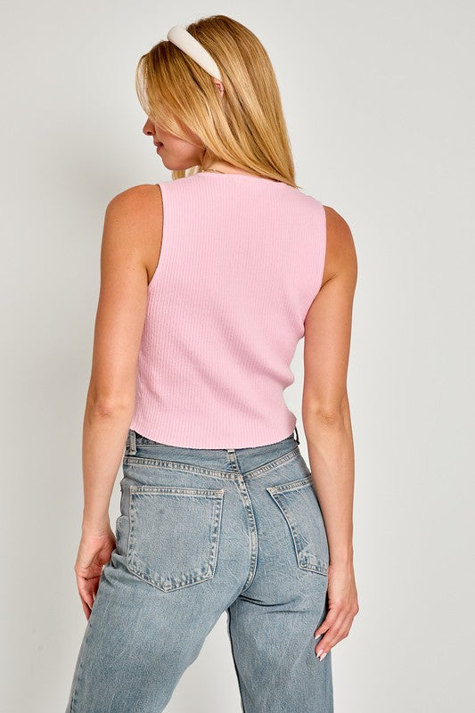 Satin Bow Detail Sleeveless Sweater Top - Le Lis