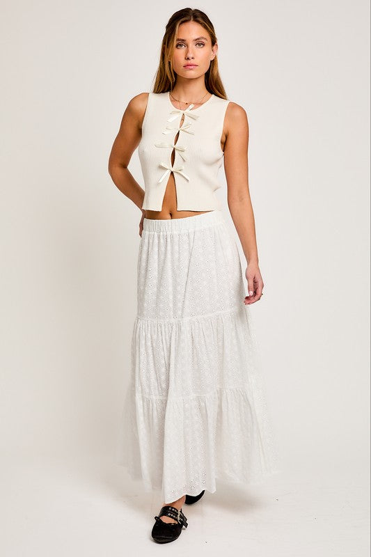 Satin Bow Detail Sleeveless Sweater Top - Le Lis