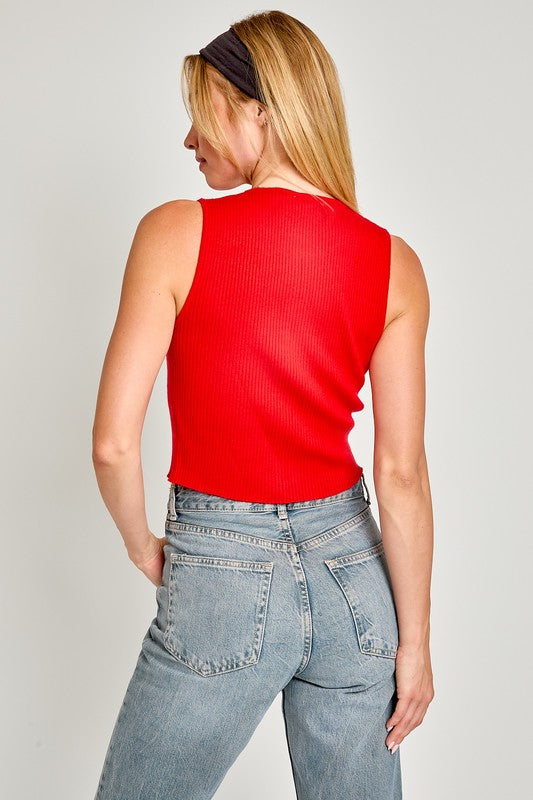 Satin Bow Detail Sleeveless Sweater Top - Le Lis