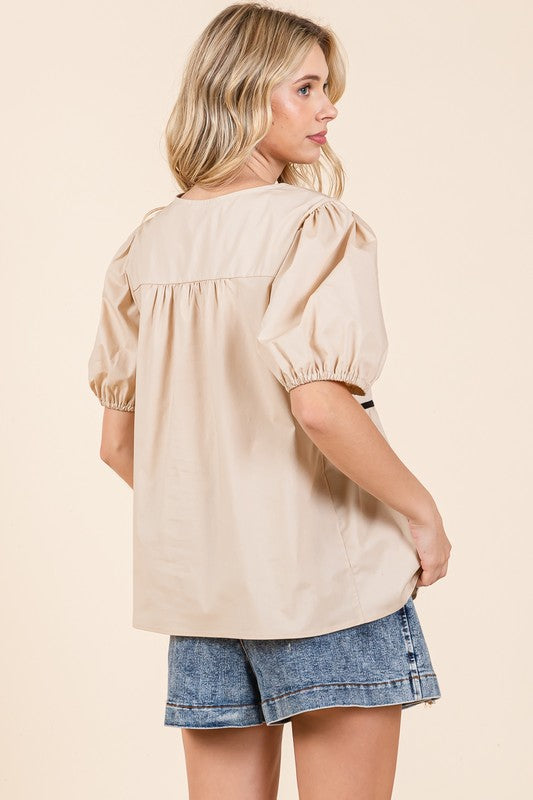 Piping Detail Babydoll Top - GeeGee