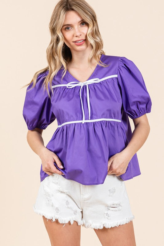 Piping Detail Babydoll Top - GeeGee