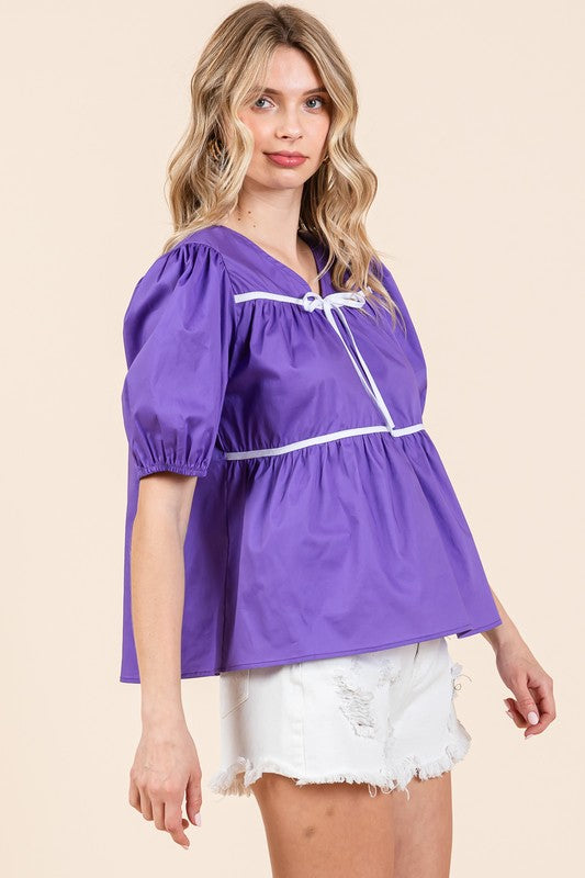 Piping Detail Babydoll Top - GeeGee