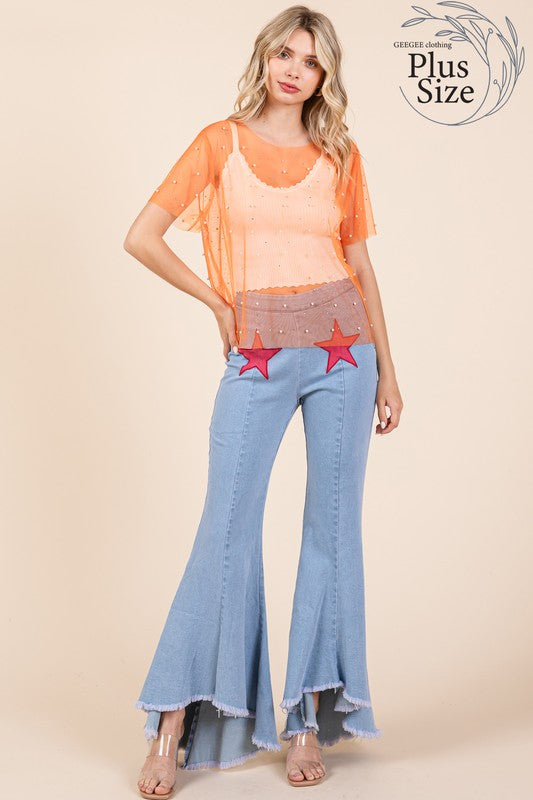 Plus Rhinestone & Pearl Mesh Top - GeeGee