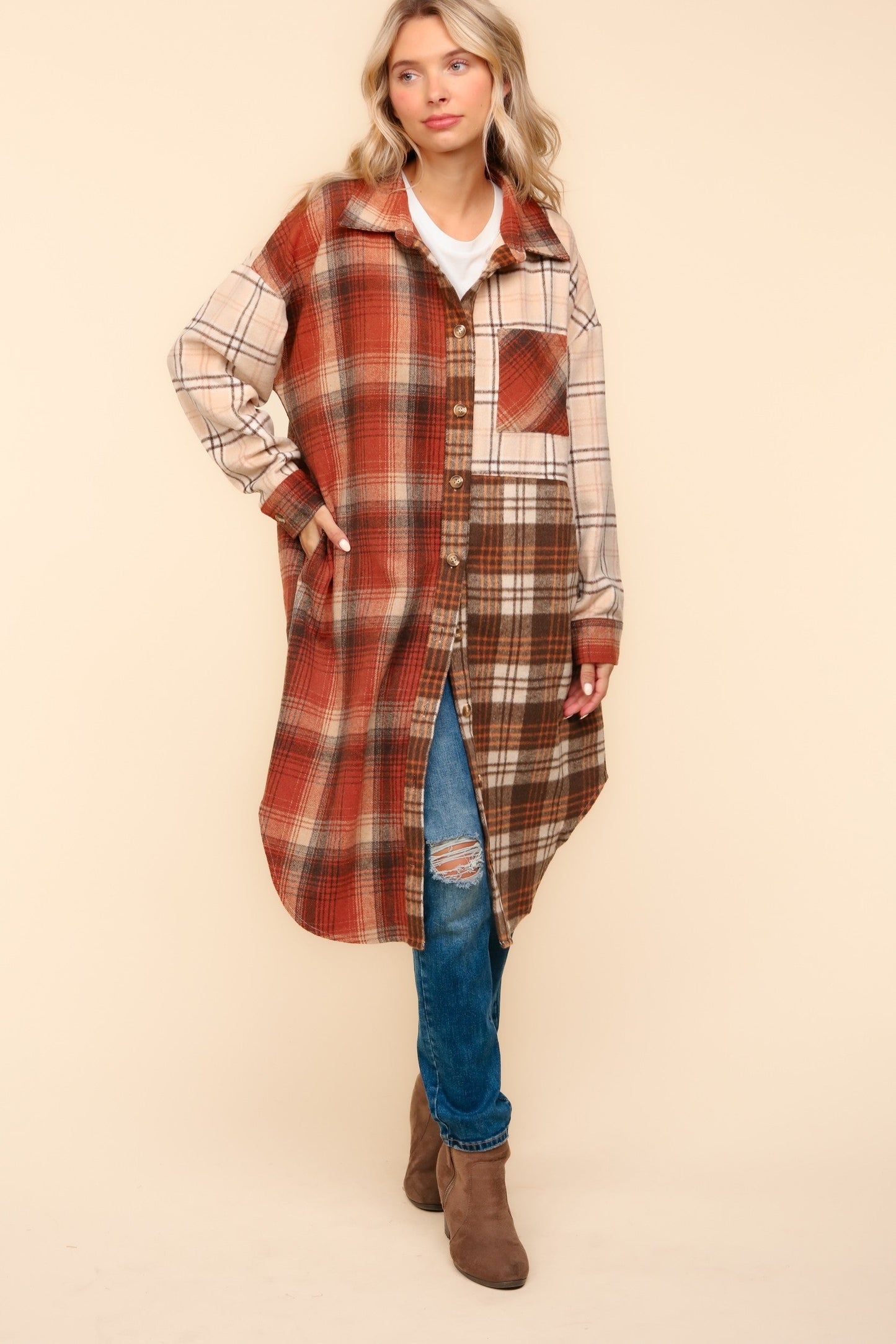 Flannel Plaid Oversized Shacket with Pockets - Haptics