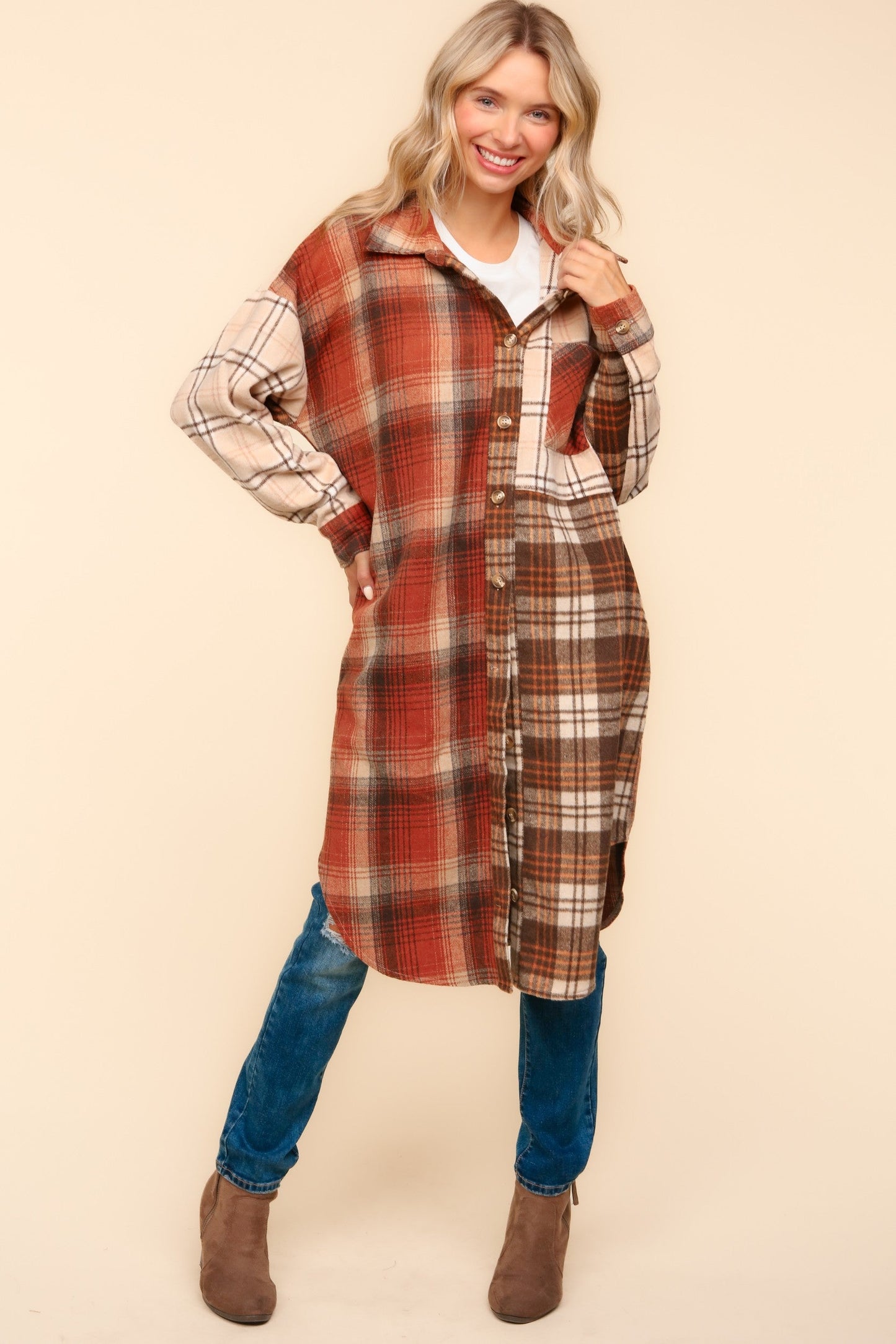 Flannel Plaid Oversized Shacket with Pockets - Haptics