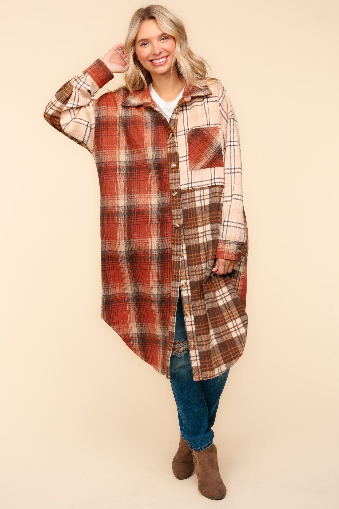 Flannel Plaid Oversized Shacket with Pockets - Haptics