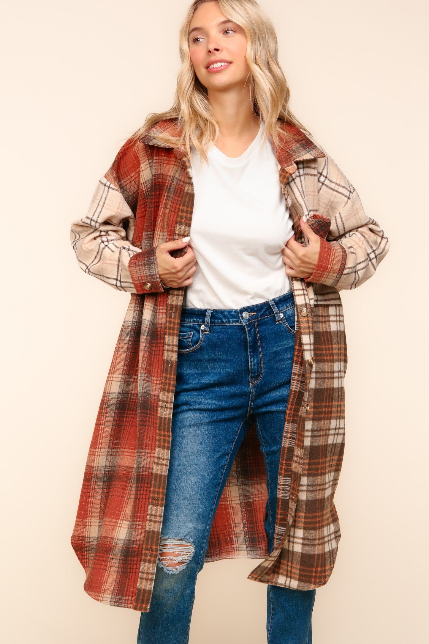 Flannel Plaid Oversized Shacket with Pockets - Haptics