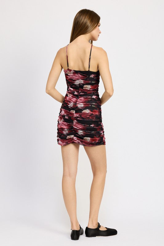 Ruched Halter Neck Mini Dress - Emory Park