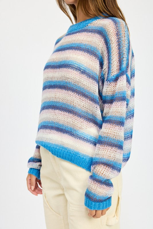 Striped Crochet Sweater Top - Emory Park