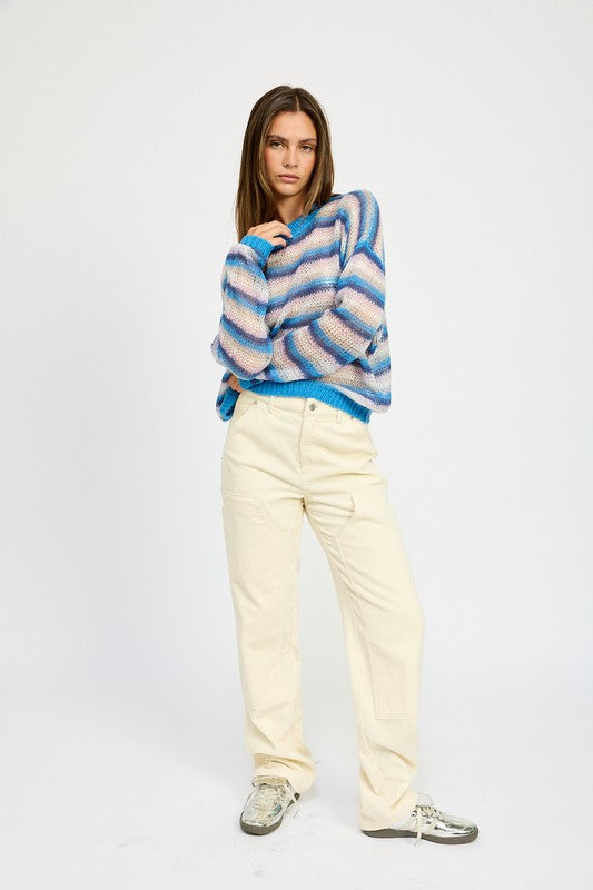 Striped Crochet Sweater Top - Emory Park
