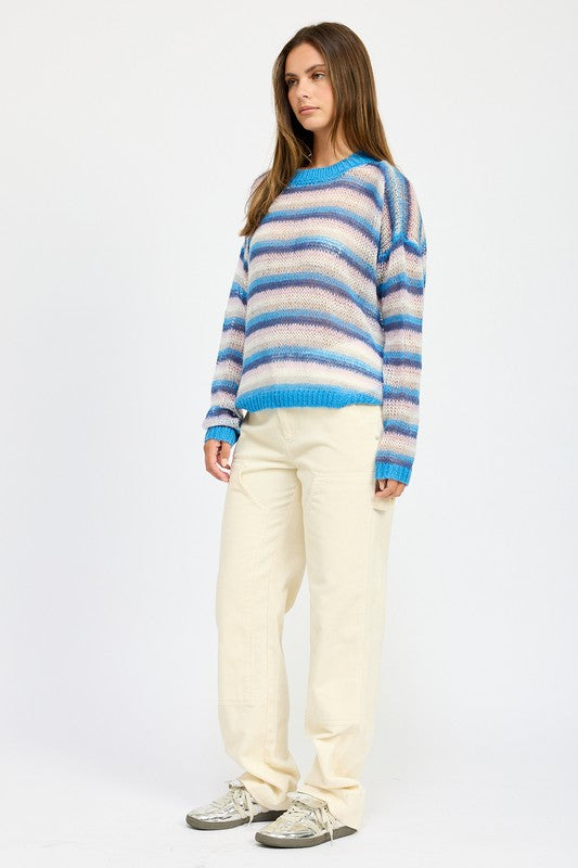 Striped Crochet Sweater Top - Emory Park