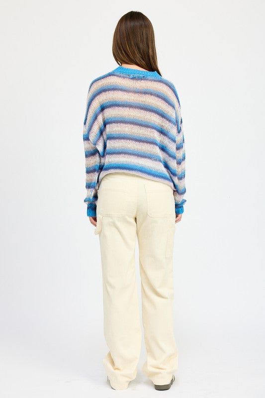 Striped Crochet Sweater Top - Emory Park