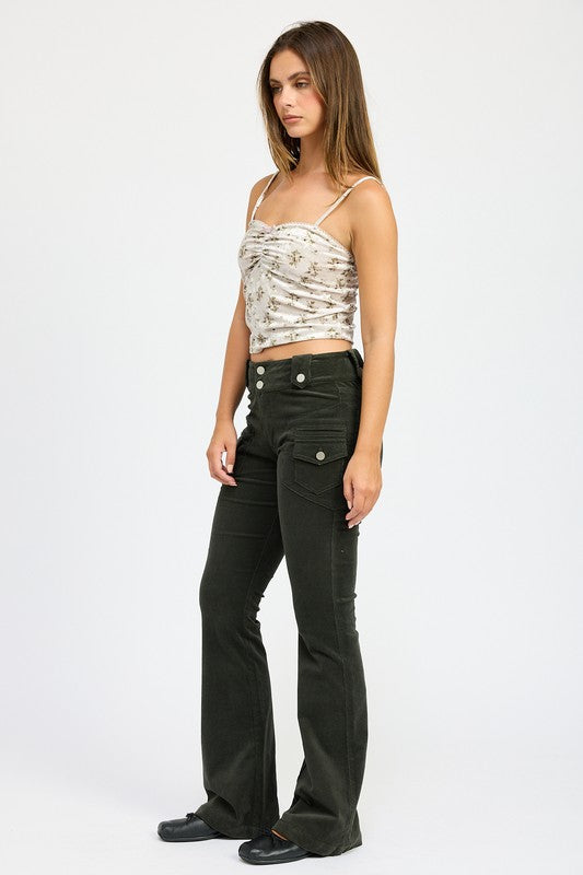Velvet Ruched Top With Lace Detail - Emory Park