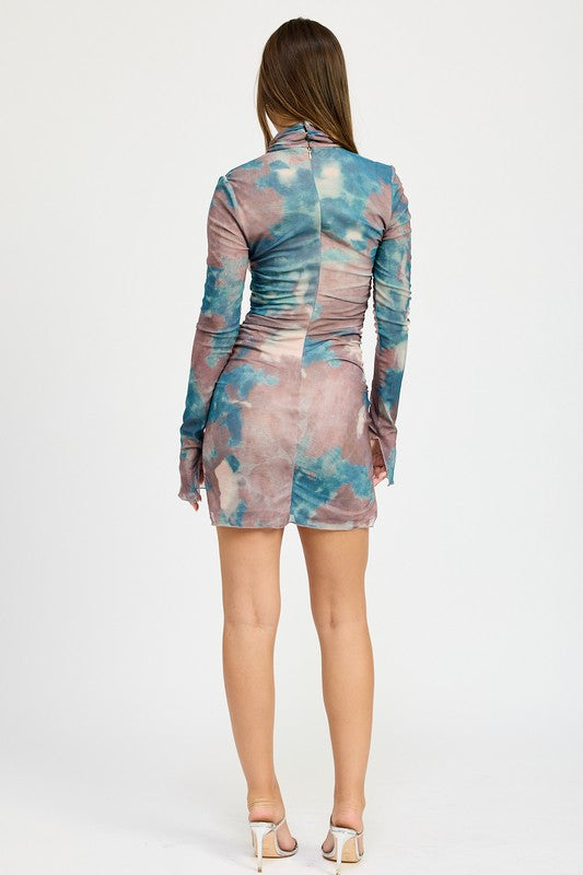 Mock Neck Ruched Mini Dress - Emory Park