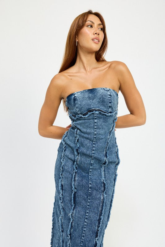Emory Park Tube Frayed Seam Midi Dress
