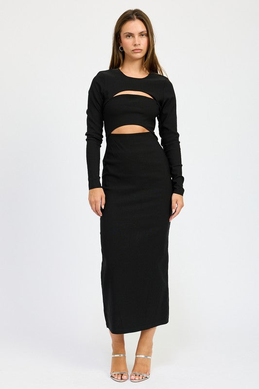 Long Sleeve Cutout Midi Dress - Emory Park