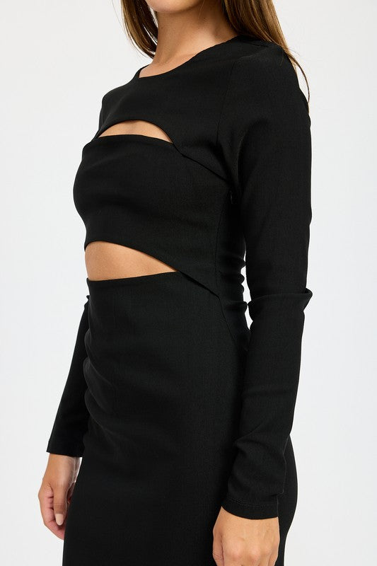 Long Sleeve Cutout Midi Dress - Emory Park