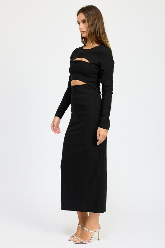 Long Sleeve Cutout Midi Dress - Emory Park
