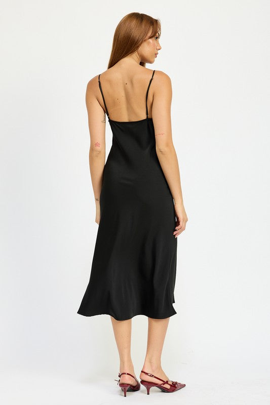 Satin Lace Cami Midi Dress With Slit - Emory Park