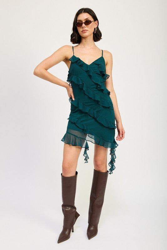 Asymmetrical Ruffle Mini Dress - Emory Park