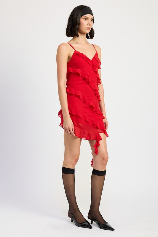 Asymmetrical Ruffle Mini Dress - Emory Park