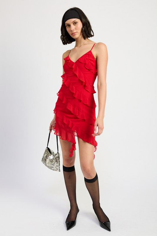 Asymmetrical Ruffle Mini Dress - Emory Park