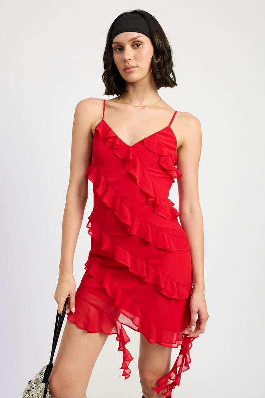 Asymmetrical Ruffle Mini Dress - Emory Park