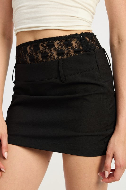 Peekaboo Lace Trim Mini Skirt - Emory Park