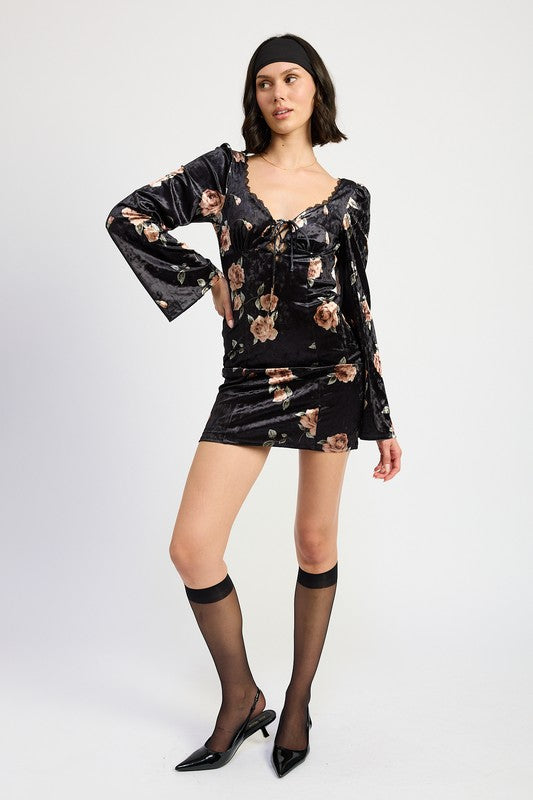 Lace Up Floral Dress With Open Back - Emory Park