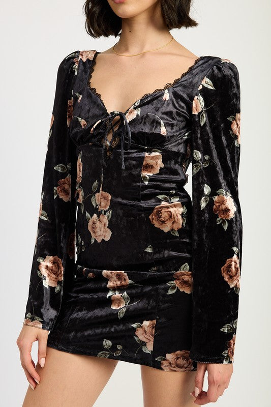 Lace Up Floral Dress With Open Back - Emory Park