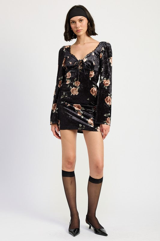 Lace Up Floral Dress With Open Back - Emory Park