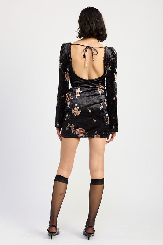 Lace Up Floral Dress With Open Back - Emory Park